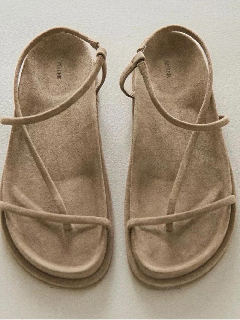 Zara Minimalist Suede Strappy Sandals in Tan - Picture 1 of 4